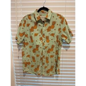 VSTR Premium‎ Mens Medium Pineapple Floral Button Down Shirt Mint Green Cotton